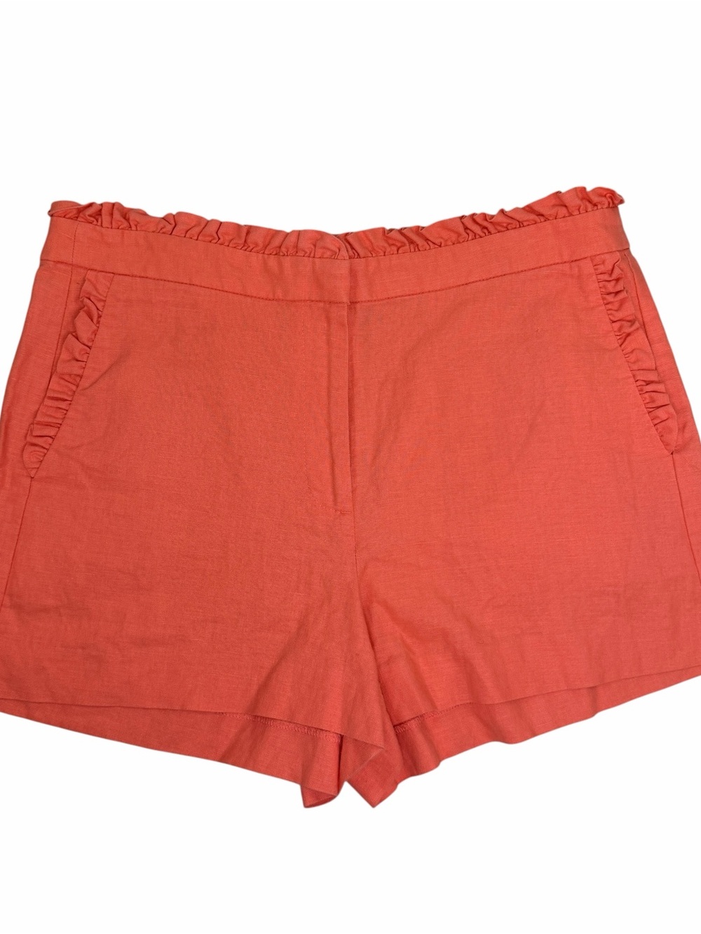 J. Crew Coral High-Waist Ruffle-Trim Shorts